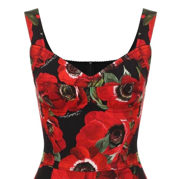 NWT Dolce & Gabbana Rose floral-print bodysuit Top Red Black IT 36 US XS - Picture 2 of 10